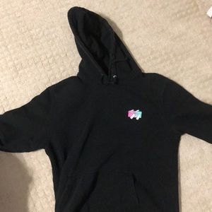 Pink, blue, and black stussy hoodie.